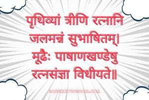 पृथिव्याम् त्रीणि रत्नानि जलमन्नम् सुभाषितम् Sanskrit Proverb on Foolishness