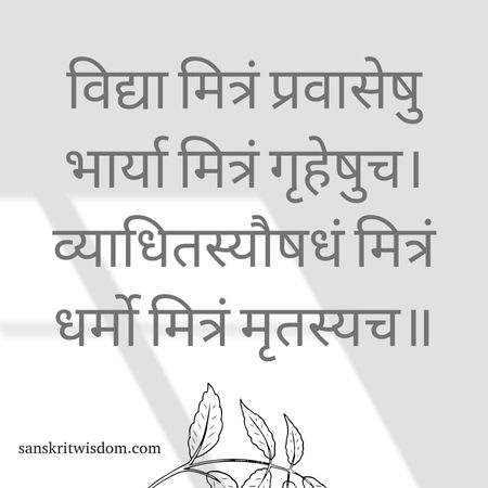 विद्या मित्रं प्रवासेषु भार्या मित्रं गृहेषुच Sanskrit Proverb on Friendship
